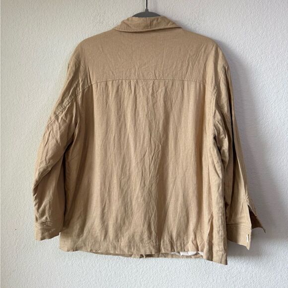 Zara Linen Blend Shacket Sz M Tan Button Up Lightweight Jacket Boho Minimalist - Picture 4 of 8